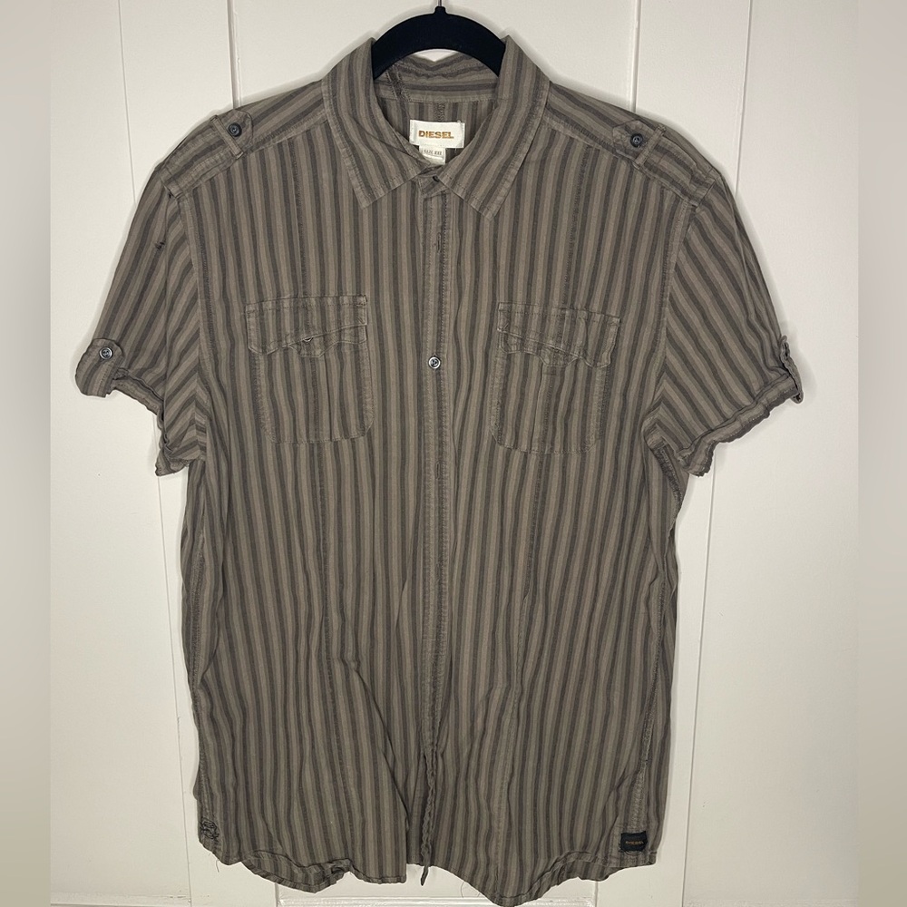 Diesel Brown/Tan Vintage Striped Button-Up Shirt Size XXL Preloved